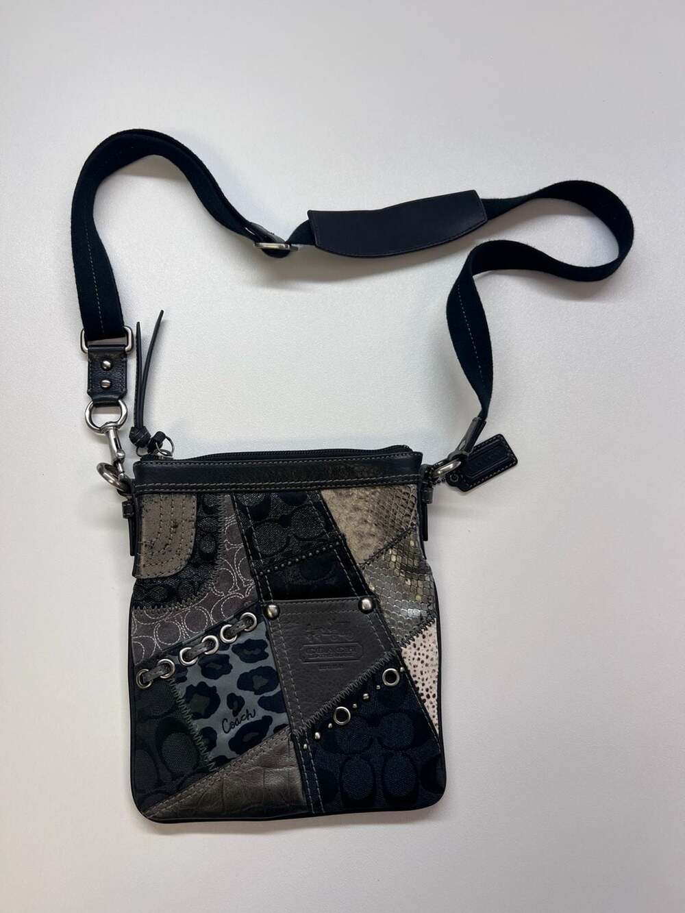 Vintage Y2K Coach Patchwork Crossbody Bag Black  Animal Print Snakeskin Purse